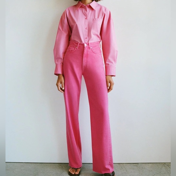 Zara Jeans Zara Hot Pink Wide Leg Full Length Jeans Poshmark